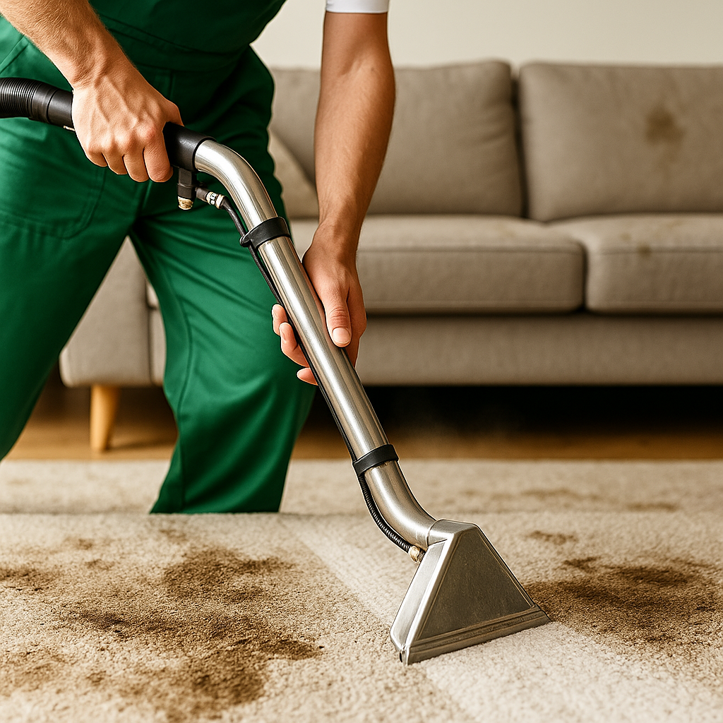 Carpet hot-water extraction in a Kent, Ohio living room